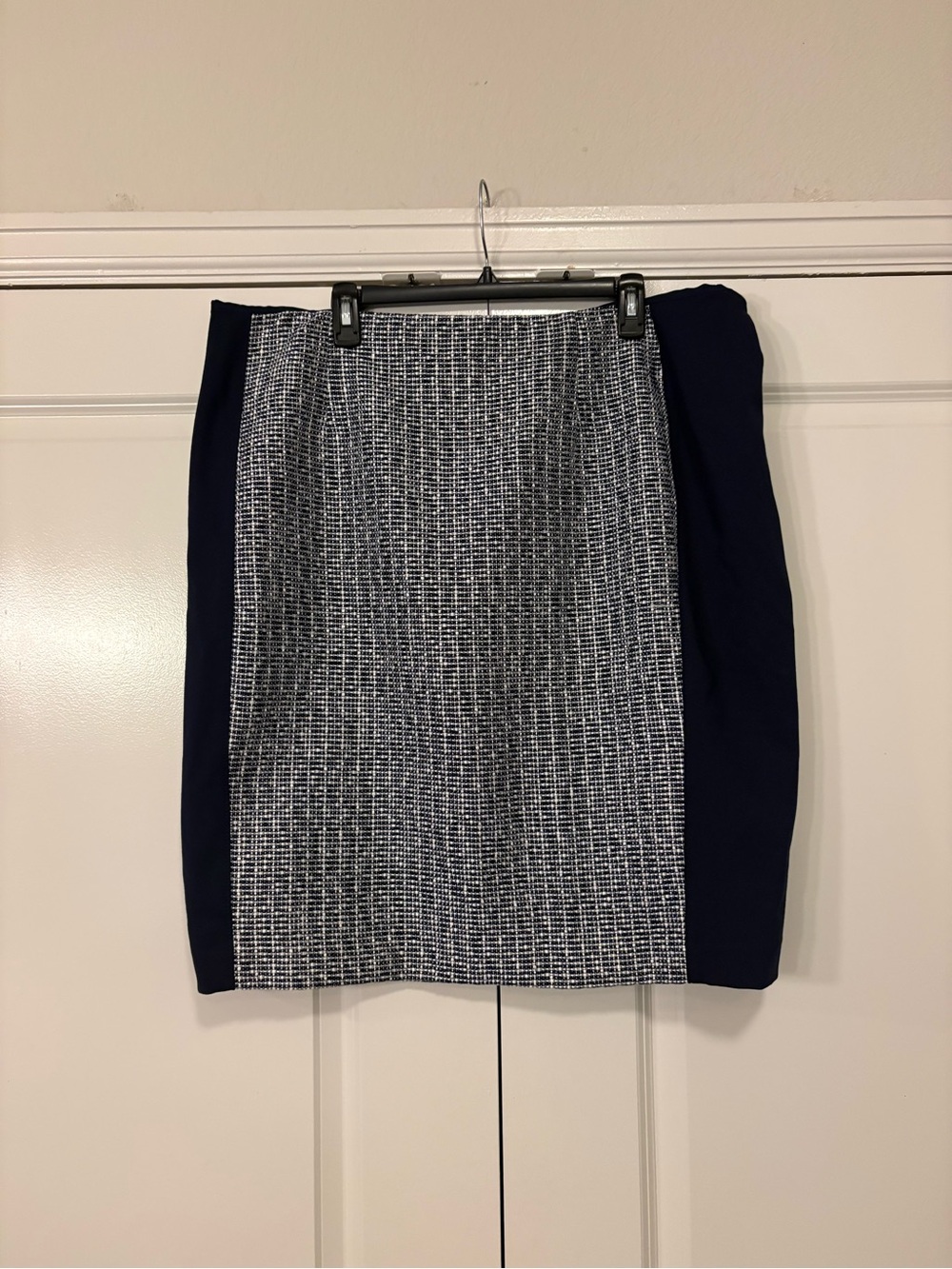 White House Black Market Navy and White Tweed-Front Pencil Skirt